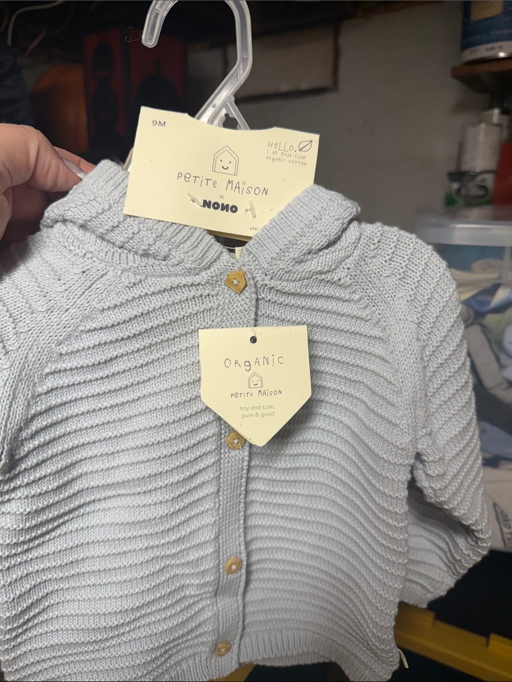 Petite Maison Organic Light Gray Knit Baby Cardigan